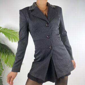 Vintage Y2K My Michelle Small Gray Fitted Blazer Faux Fur Collar Classy Preppy